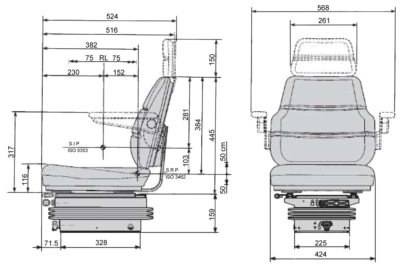 Cobo mechanisch geveerde tractorstoel SC70/M200 PVC zwart