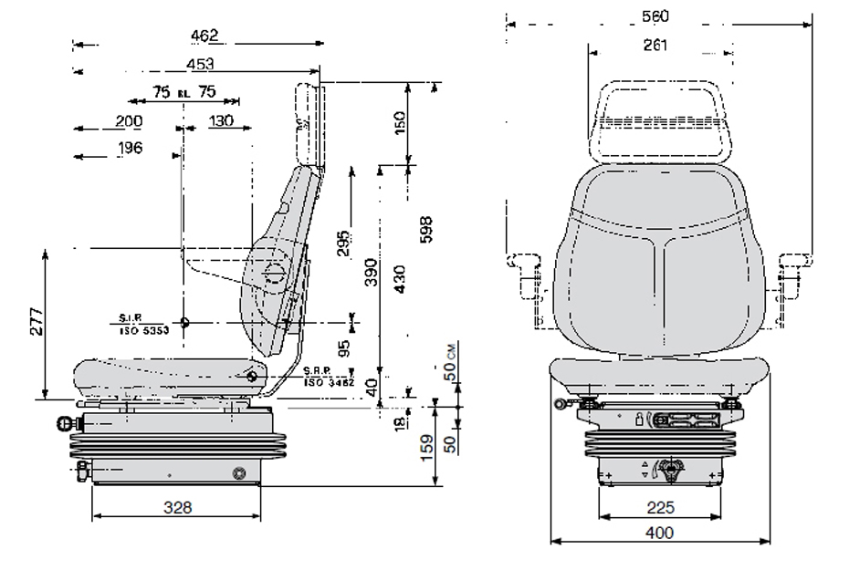 Cobo mechanisch geveerde tractorstoel SC74/M200 Stof zwart