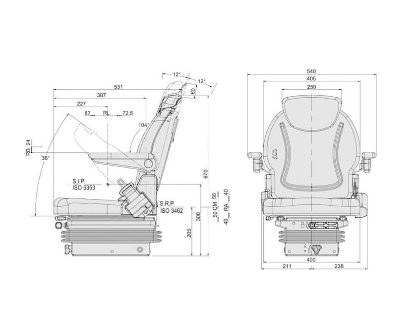 Cobo mechanisch geveerde tractorstoel SR840/M200 stof zwart