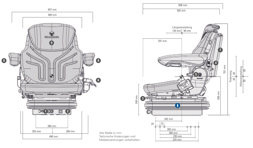 Grammer Maximo M mechanisch geveerde stoel stof of PVC