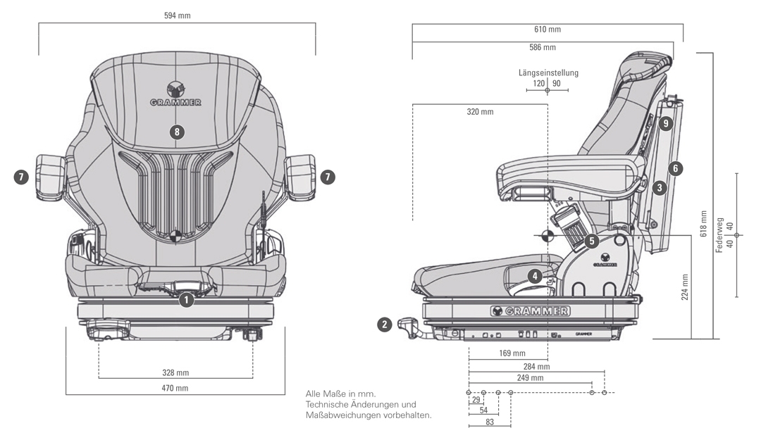 Grammer Primo L luchtgeveerde heftruckstoel 12 Volt stof bz