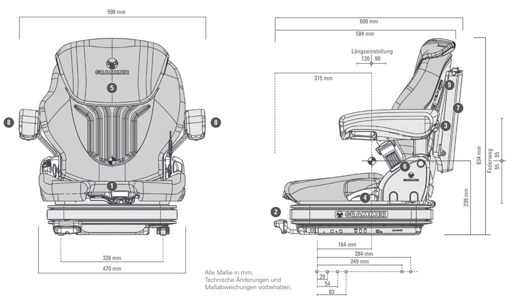 Grammer Primo XL luchtgeveerde heftruckstoel 12 Volt stof bz