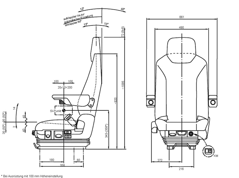 ISRI luchtgeveerde bouwmachinestoel 6830 KA/880 NTS 24 Volt