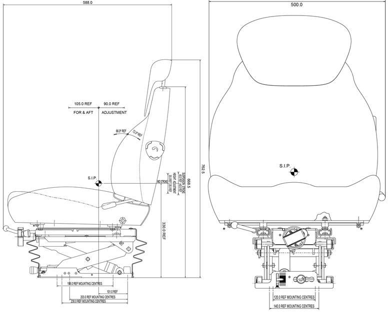 KAB11/E6 mechanisch geveerde tractorstoel | stof storm - pvc