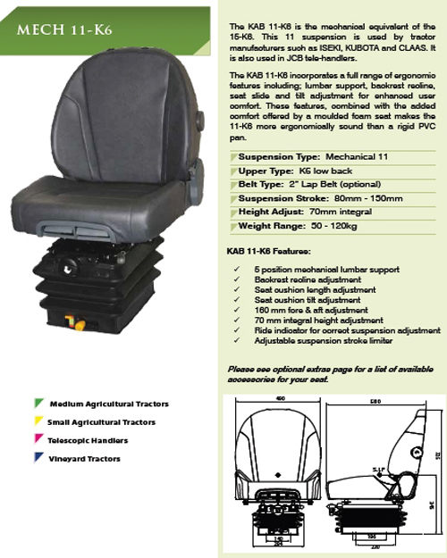 KAB11/K6 mechanisch geveerde tractorstoel | kunstleer grijs