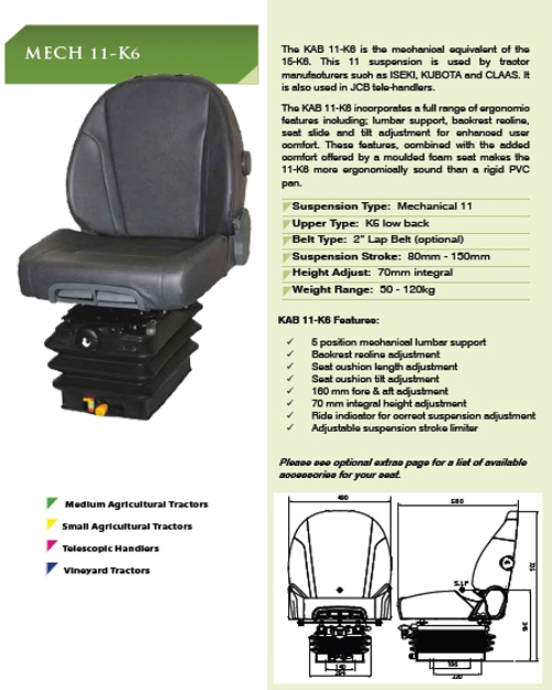 KAB11/K6 mechanisch geveerde tractorstoel | stof storm