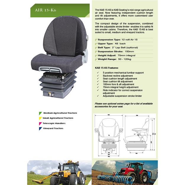 KAB15-K6  luchtgeveerde tractorstoel | kunstleer grijs