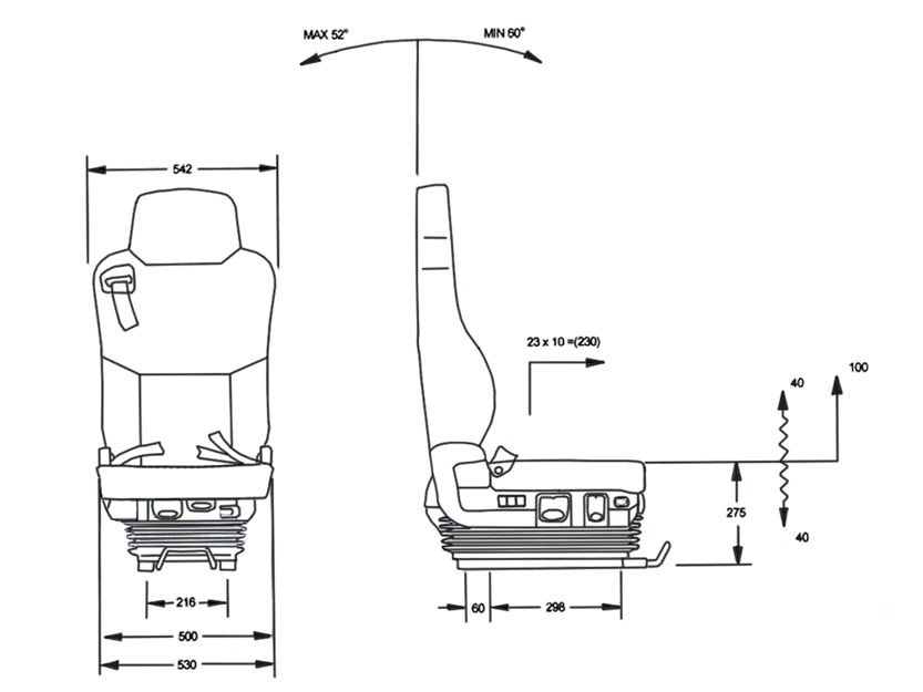 Luchtgeveerde vrachtwagenstoel ISRI 6860.870 NTS - 216 mm.