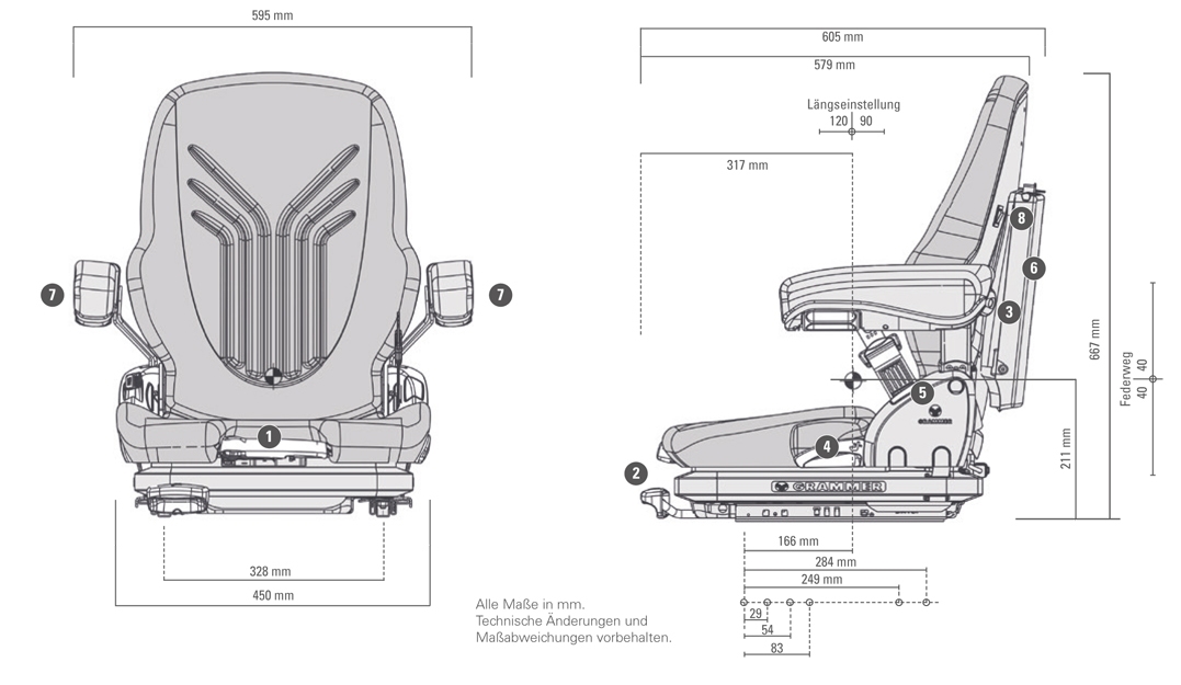 Mechanisch geveerde stoel Grammer Primo XXM MSG65/522 PVC