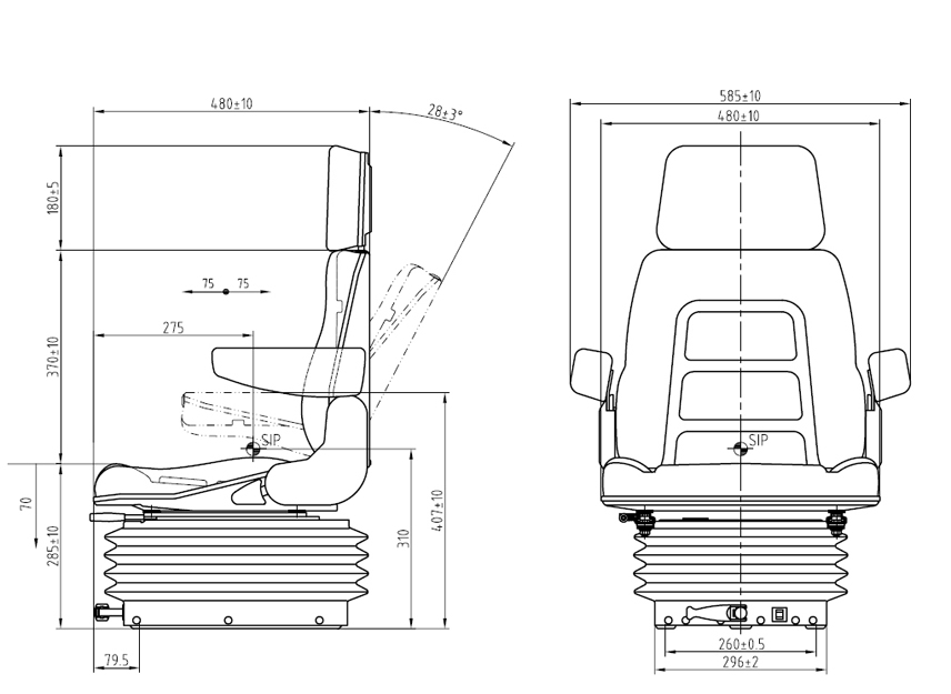 Mechanisch geveerde tractorstoel E85/H90 PVC