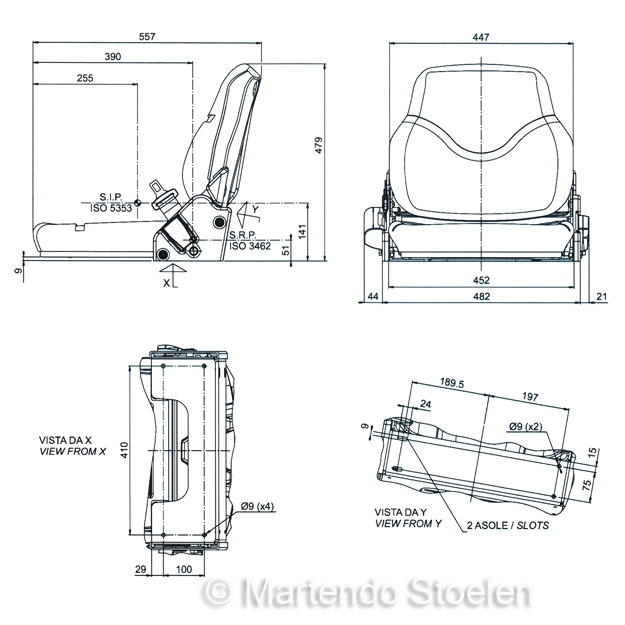 Opklapbare bijrijdersstoel met neerklapbare rugleuning 45 cm