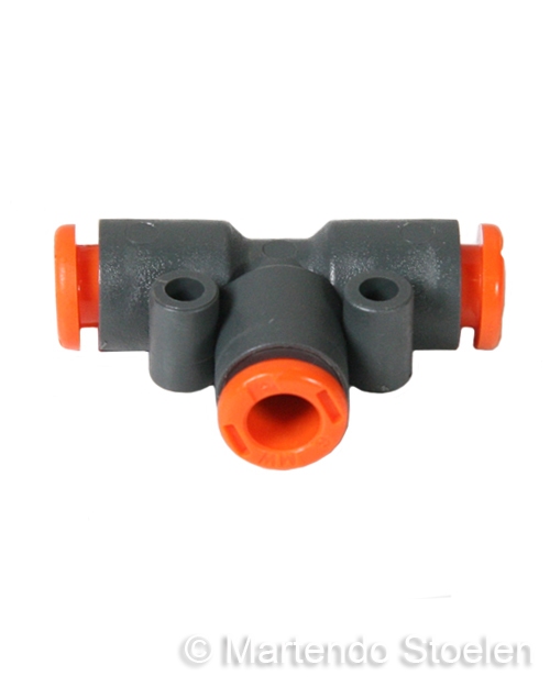 Push-in T-stuk voor het verbinden van 6 mm. luchtslang