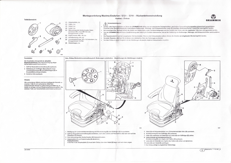 Rugleuningverstelling compleet  tbv Grammer Maximo Evolution